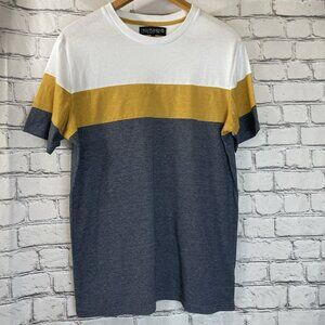 FREE PLANET Mens Shirt Large Pullover Crewneck Striped Surfing Colorblock Tshirt